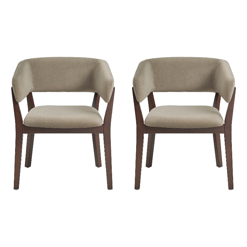 Blake Modern Wood Faux Mohair Armchair in Linen - Set of 2