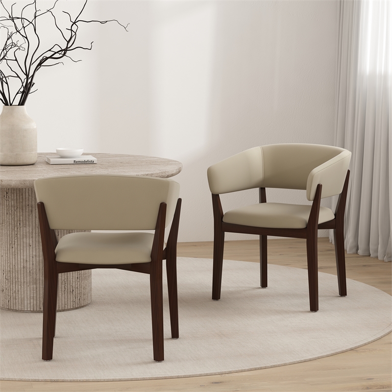 Blake Modern Wood Faux Mohair Armchair in Natural - Set of 2