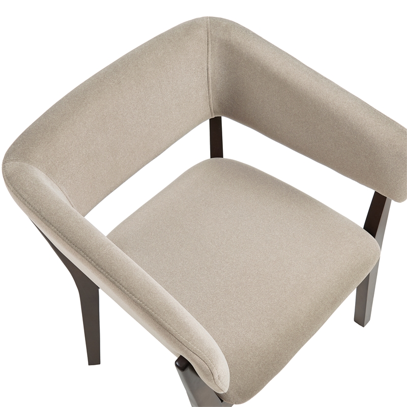 Blake Modern Wood Faux Mohair Armchair in Natural - Set of 2
