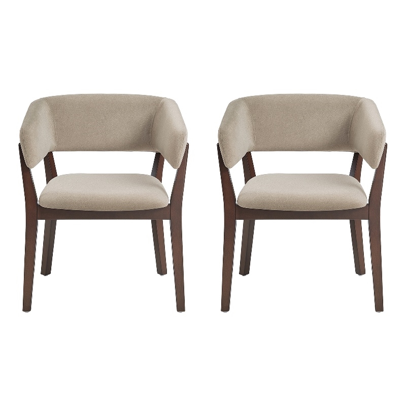 Blake Modern Wood Faux Mohair Armchair in Natural - Set of 2