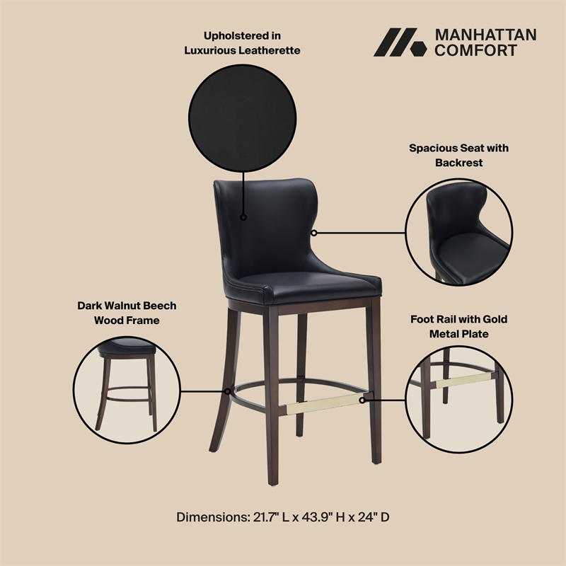 Blair Modern Wood Upholstered Barstool in Black - Set of 3
