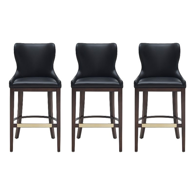Blair Modern Wood Upholstered Barstool in Black - Set of 3
