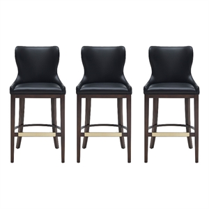Blair Modern Wood Upholstered Barstool in Black - Set of 3