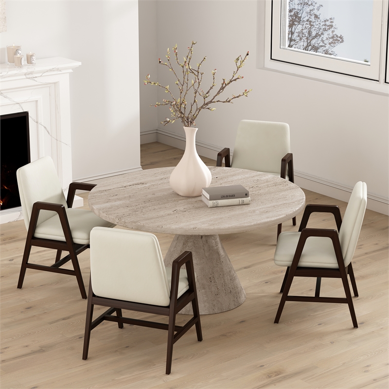 Stella Modern Wood Velvet Armchair in Cream - Set of 4