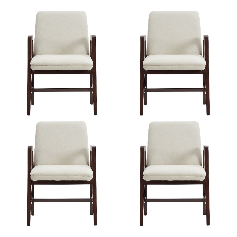 Stella Modern Wood Velvet Armchair in Cream - Set of 4