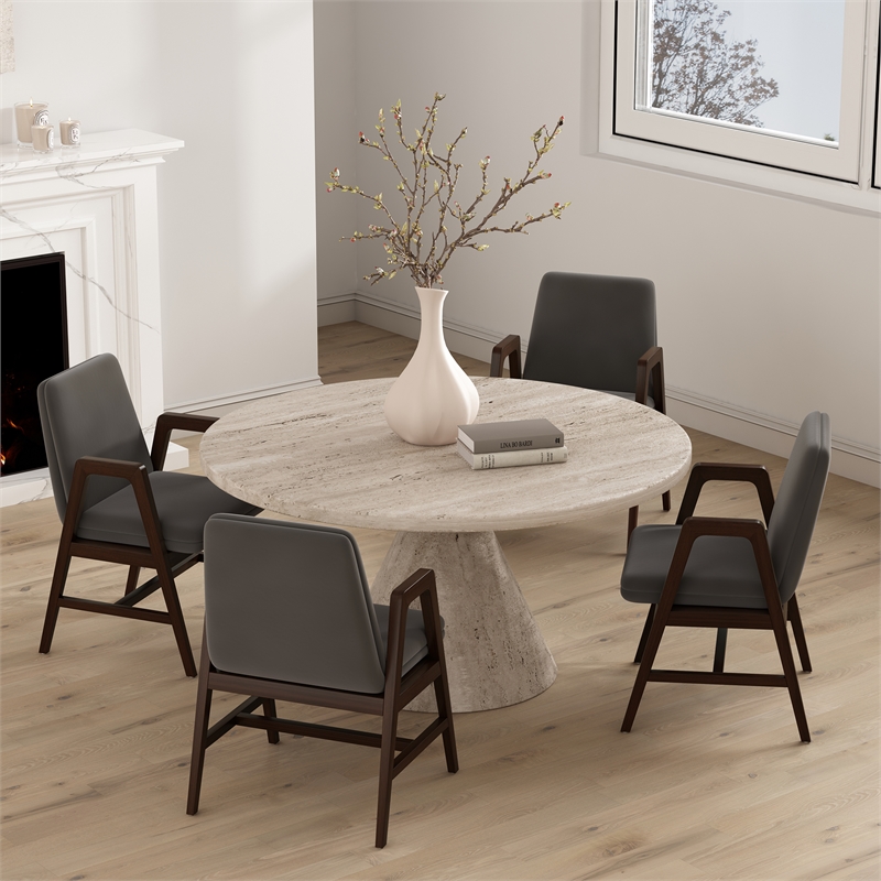 Stella Modern Wood Velvet Armchair in Graphite - Set of 4