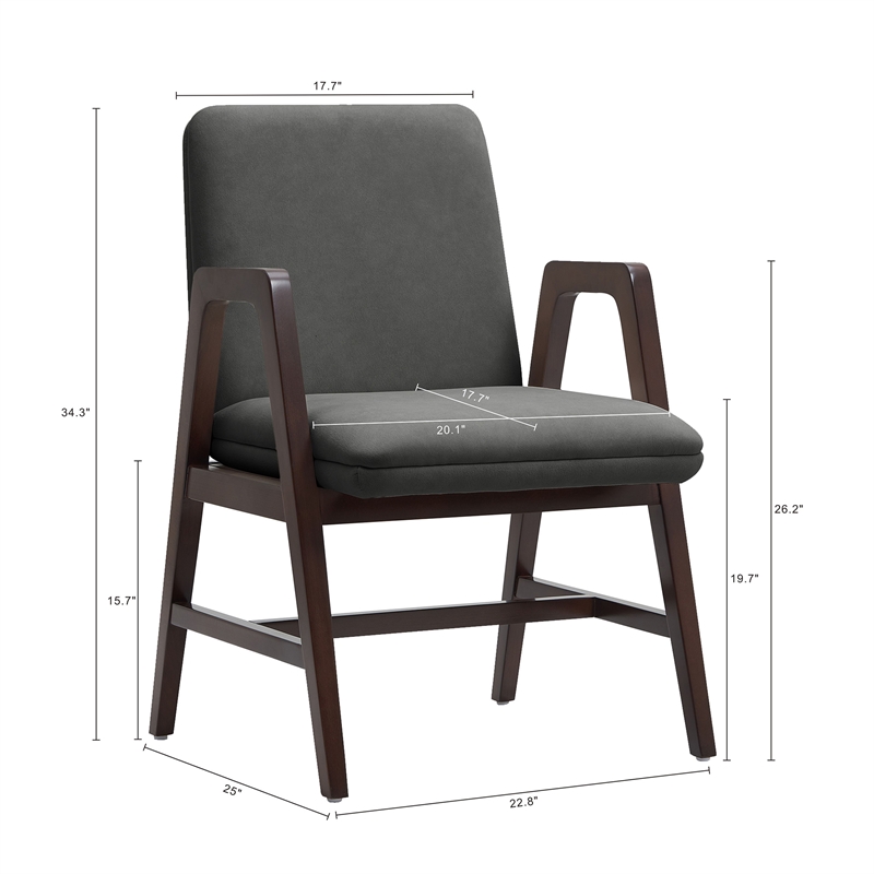 Stella Modern Wood Velvet Armchair in Graphite - Set of 4