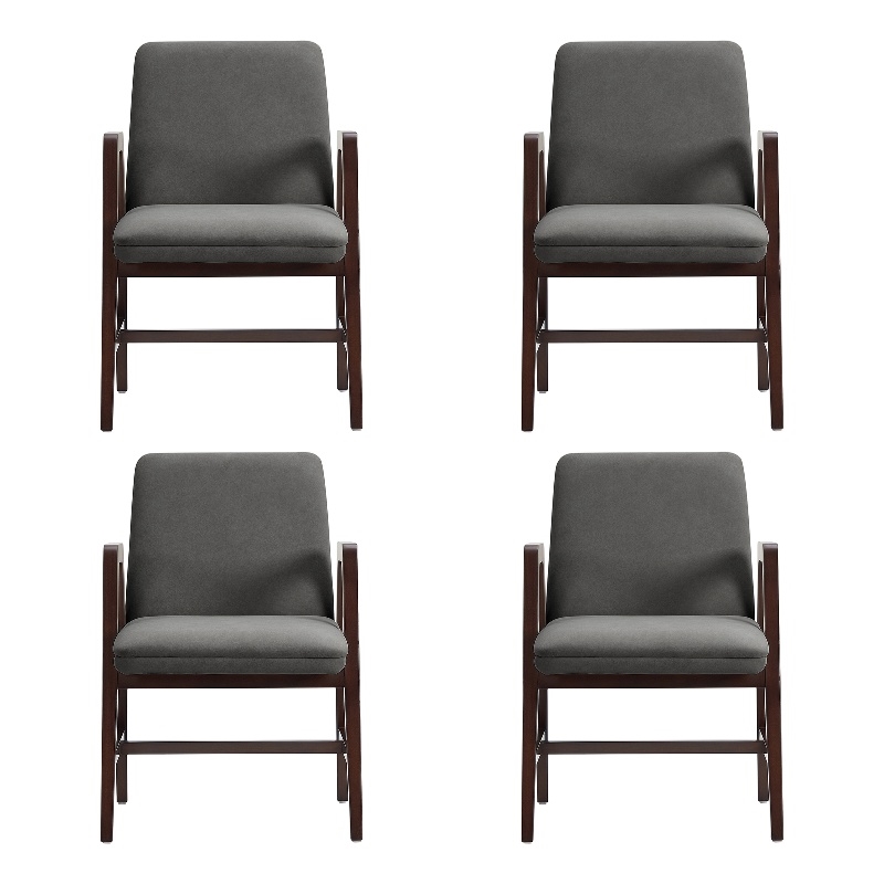 Stella Modern Wood Velvet Armchair in Graphite - Set of 4