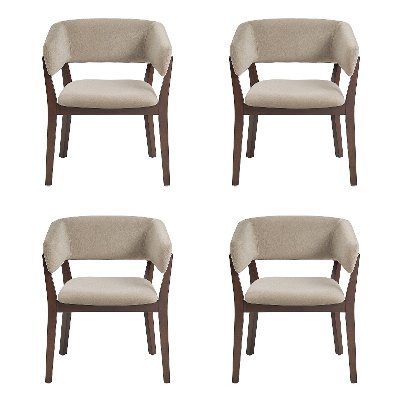 Blake Modern Wood Faux Mohair Armchair in Natural - Set of 4