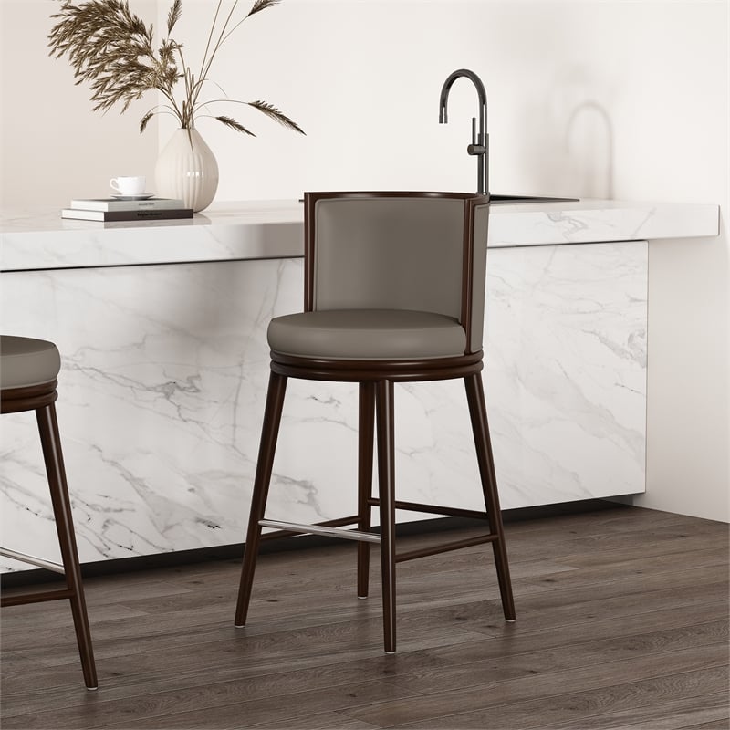 Evalyn Modern Wood Upholstered Barstool in Taupe
