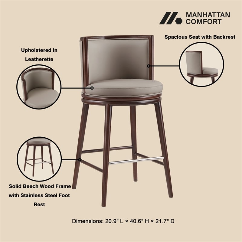 Evalyn Modern Wood Upholstered Barstool in Taupe
