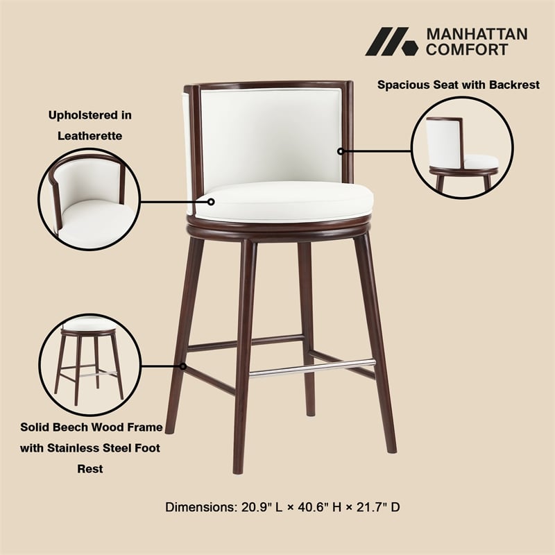 Evalyn Modern Wood Upholstered Barstool in White