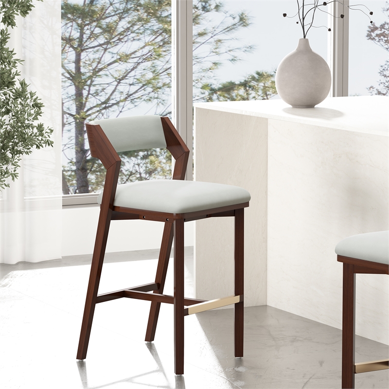 Patricia Modern Wood Upholstered Barstool in White Glacier