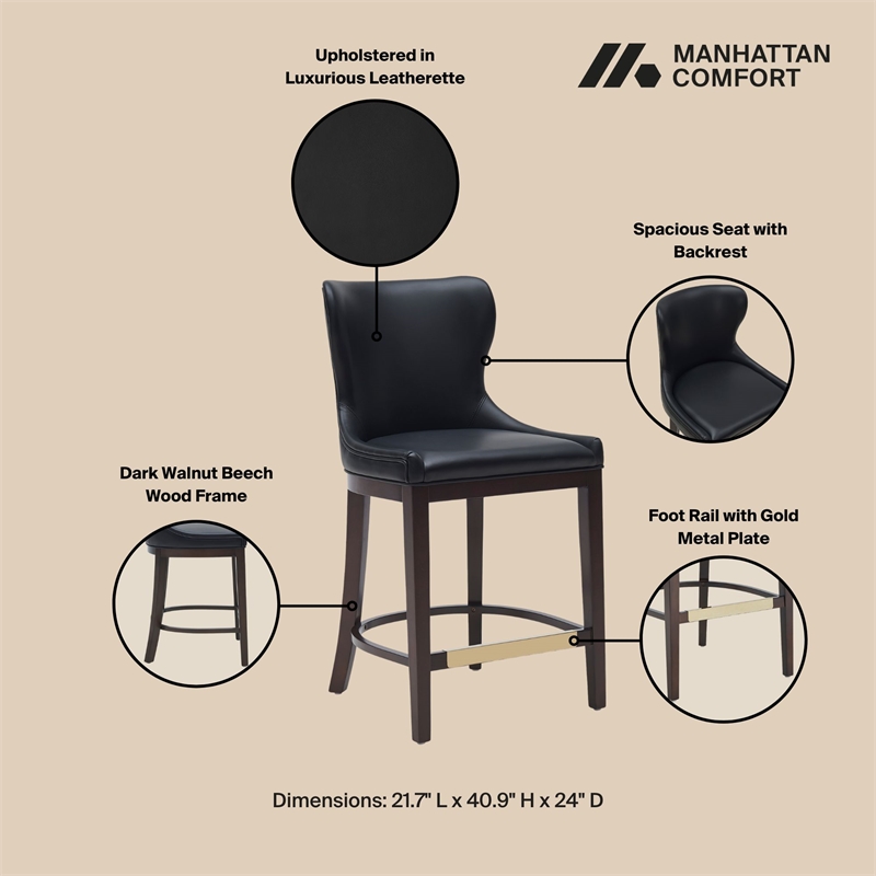 Blair Modern Wood Upholstered Counter Stool in Black