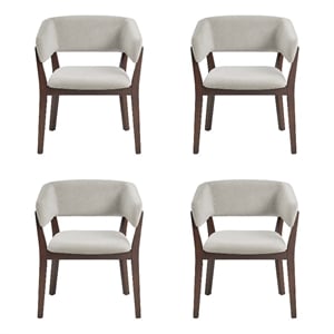 Blake Modern Wood Faux Mohair Armchair in Greige - Set of 4