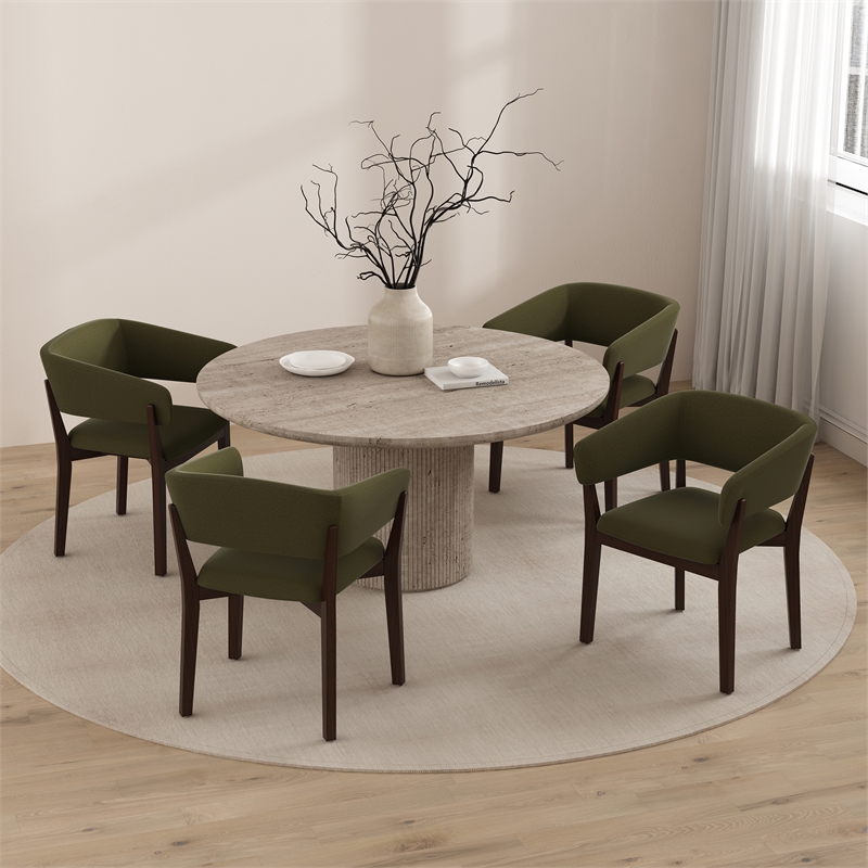 Blake Modern Wood Faux Mohair Armchair in Green - Set of 4