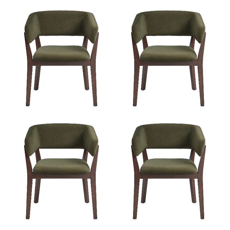 Blake Modern Wood Faux Mohair Armchair in Green - Set of 4