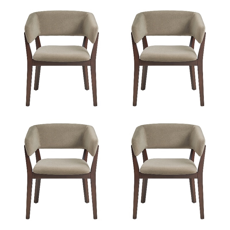 Blake Modern Wood Faux Mohair Armchair in Linen - Set of 4