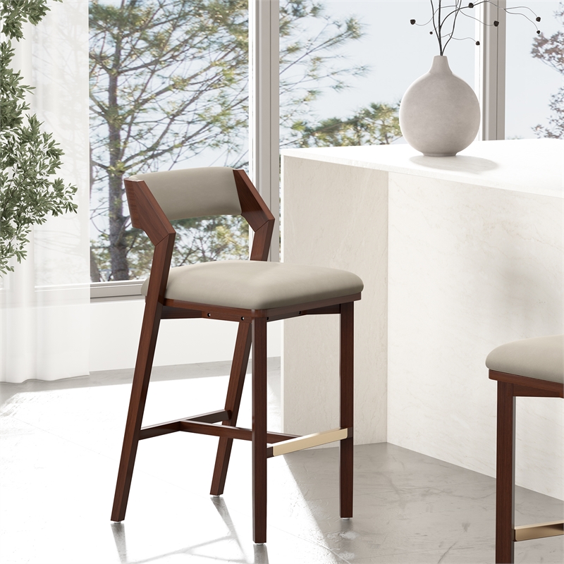Patricia Modern Wood Upholstered Barstool in Linen