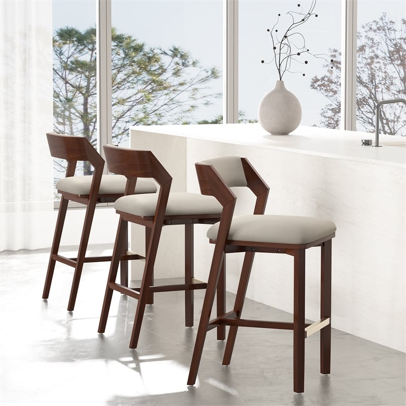Patricia Modern Wood Upholstered Barstool in Linen