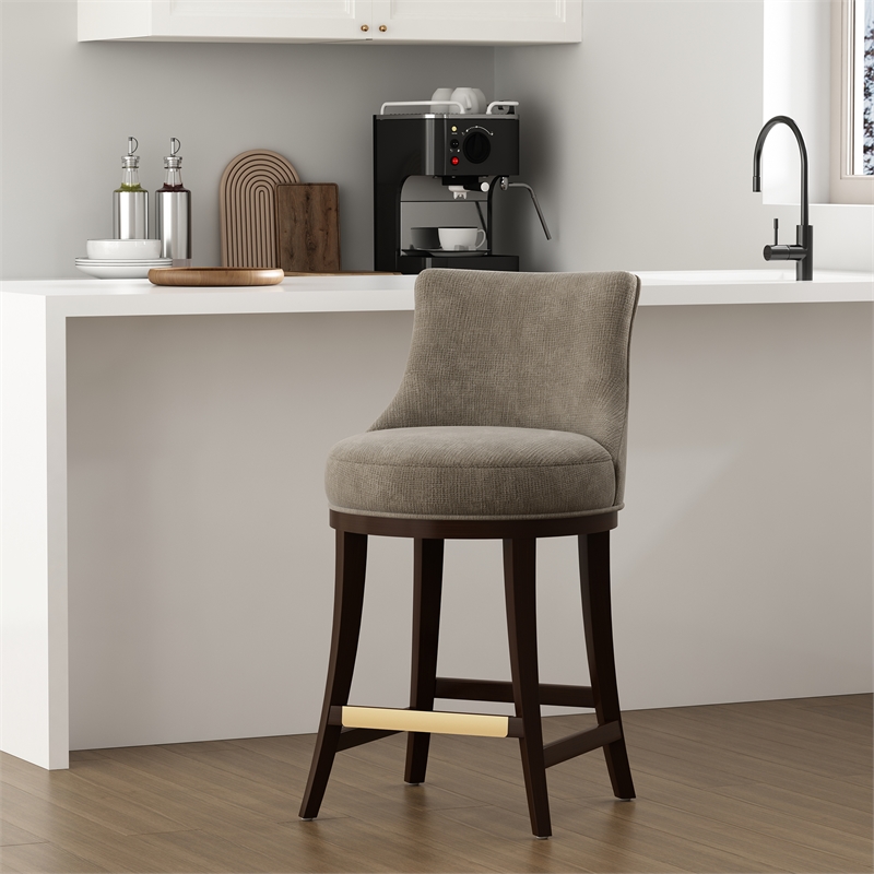 Lucia Modern Wood Chenille Counter Stool in Taupe