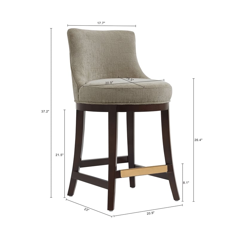 Lucia Modern Wood Chenille Counter Stool in Taupe