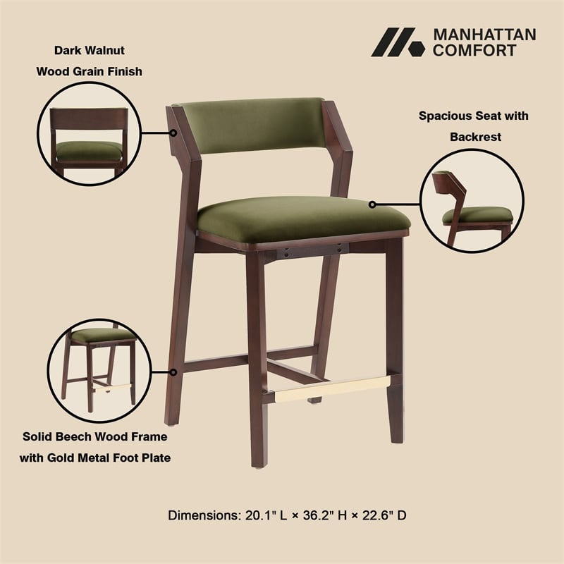 Patricia Modern Wood Upholstered Counter Stool in Turtle Green