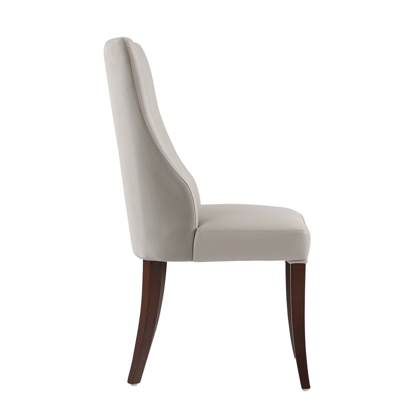 Connie Modern Wood Vegan Leather and Velvet Dining Chair in Gray - Set of 2