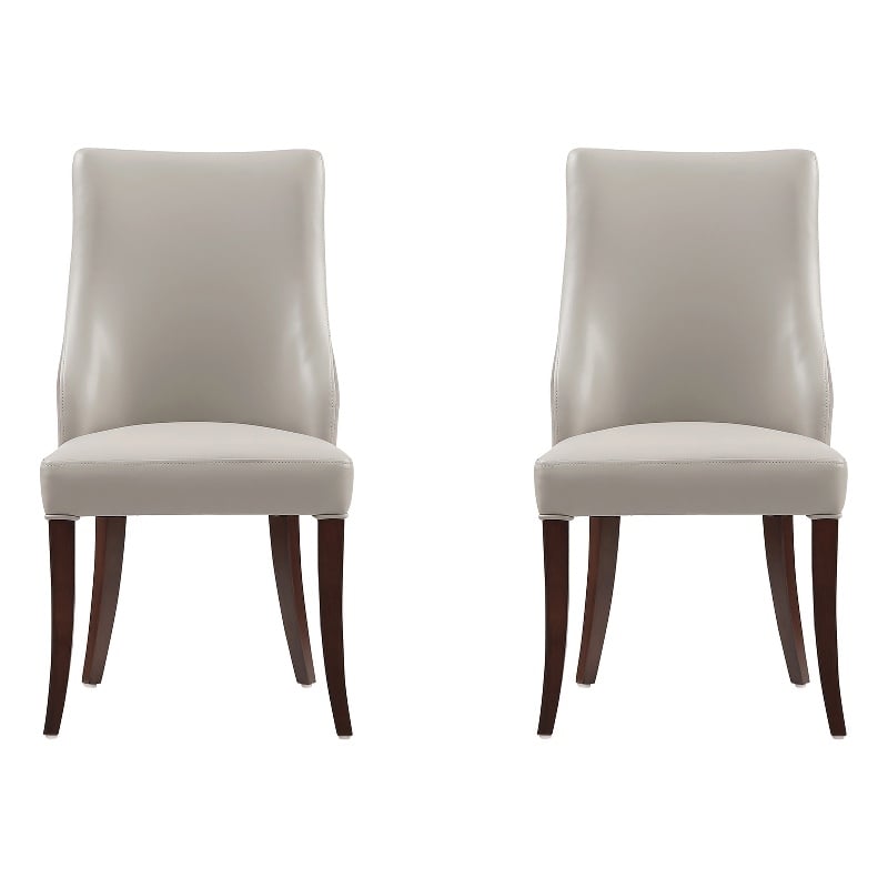 Connie Modern Wood Vegan Leather and Velvet Dining Chair in Gray - Set of 2