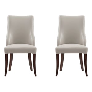 Connie Modern Wood Vegan Leather and Velvet Dining Chair in Gray - Set of 2