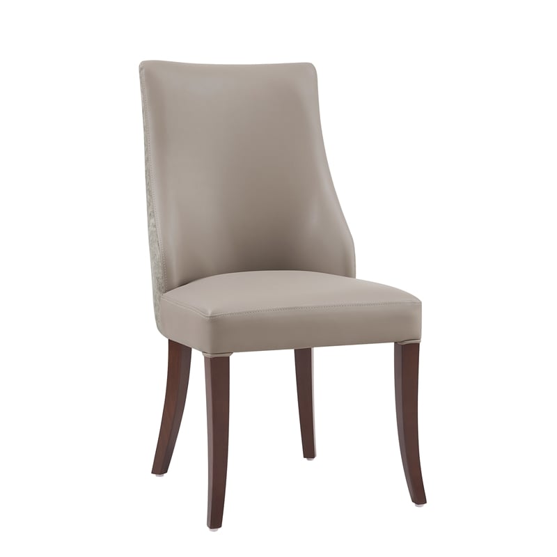 Connie Modern Wood Vegan Leather and Velvet Dining Chair in Taupe - Set of 2