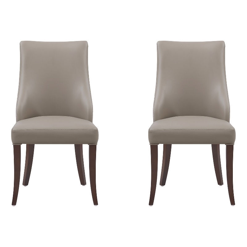 Connie Modern Wood Vegan Leather and Velvet Dining Chair in Taupe - Set of 2