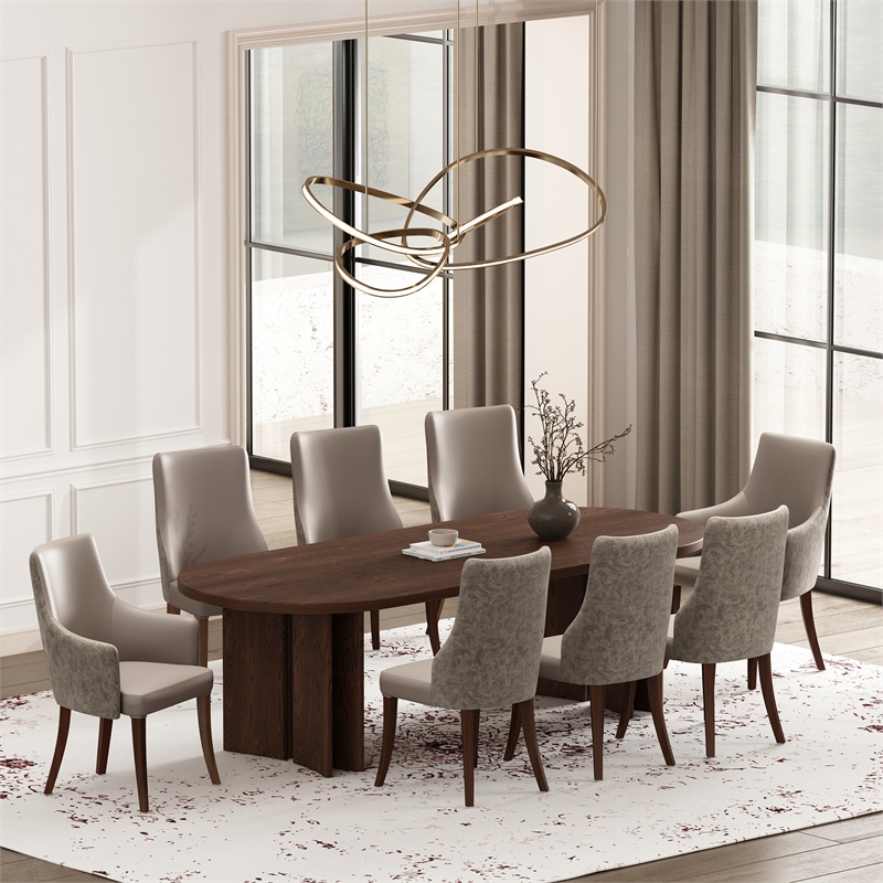 Connie Modern Wood Vegan Leather and Velvet Armchair in Taupe
