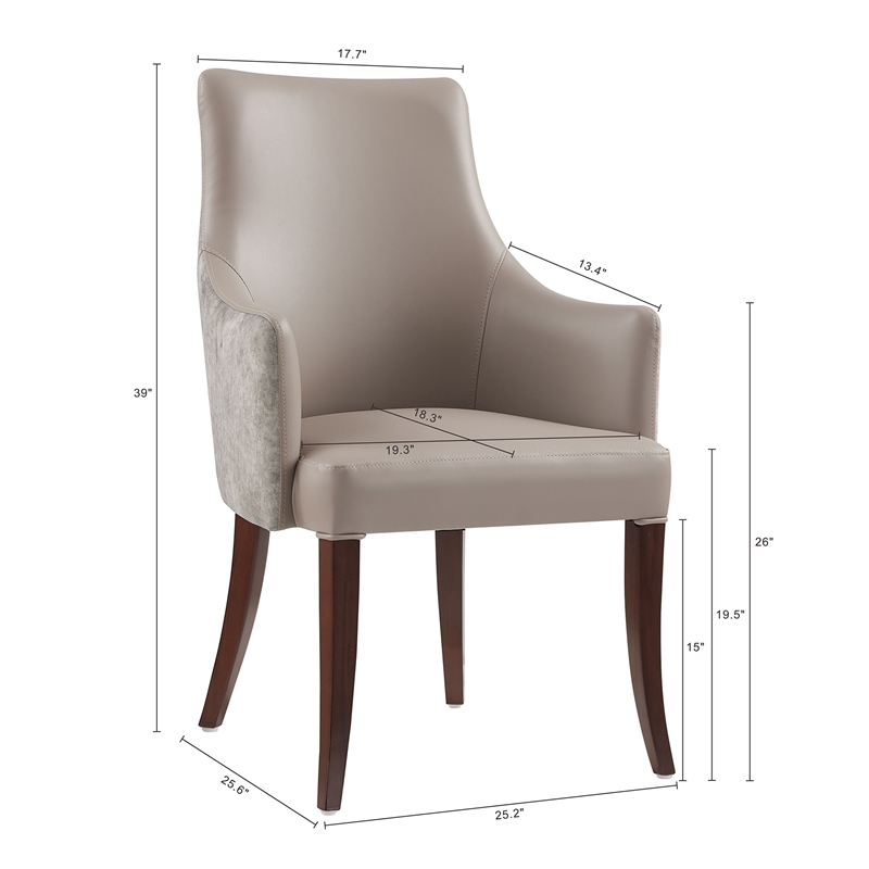 Connie Modern Wood Vegan Leather and Velvet Armchair in Taupe