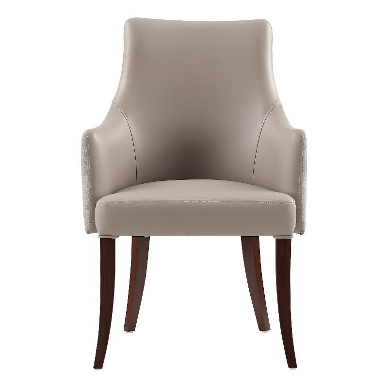 Connie Modern Wood Vegan Leather and Velvet Armchair in Taupe