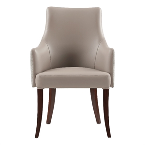 Connie Modern Wood Vegan Leather and Velvet Armchair in Taupe