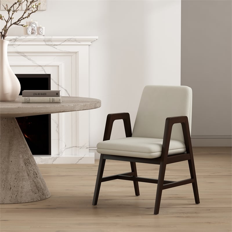 Stella Modern Wood Velvet Armchair in Cream