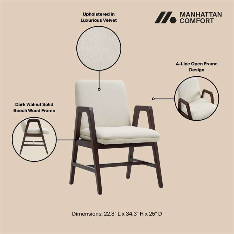 Stella Modern Wood Velvet Armchair in Cream