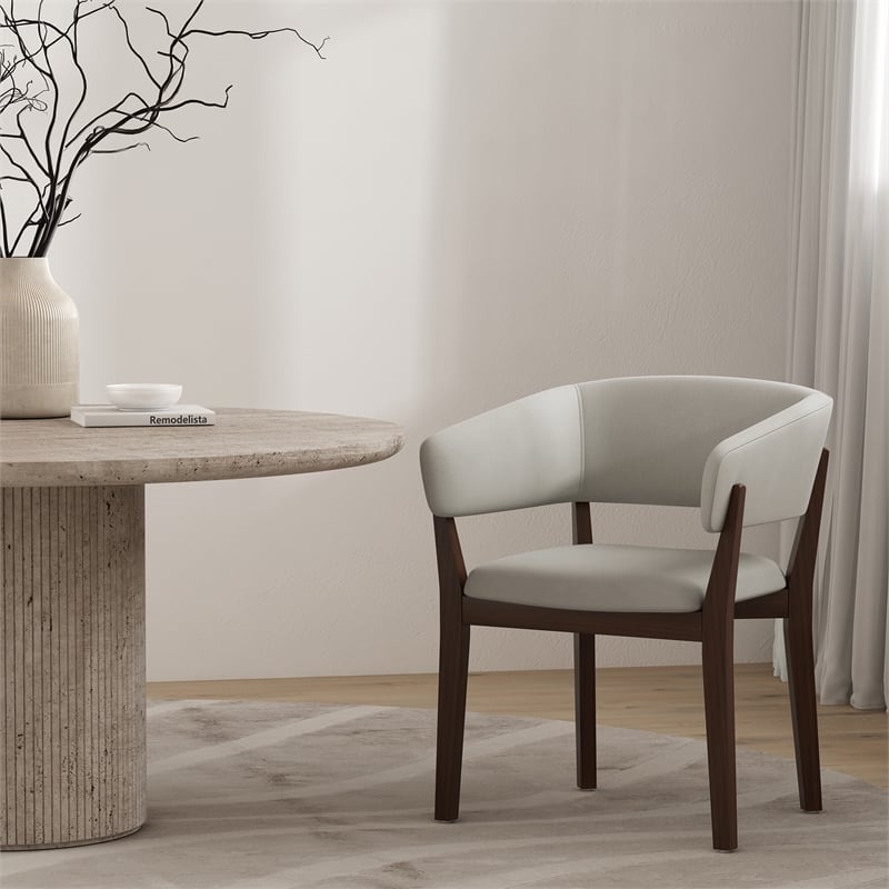 Blake Modern Wood Faux Mohair Armchair in Greige