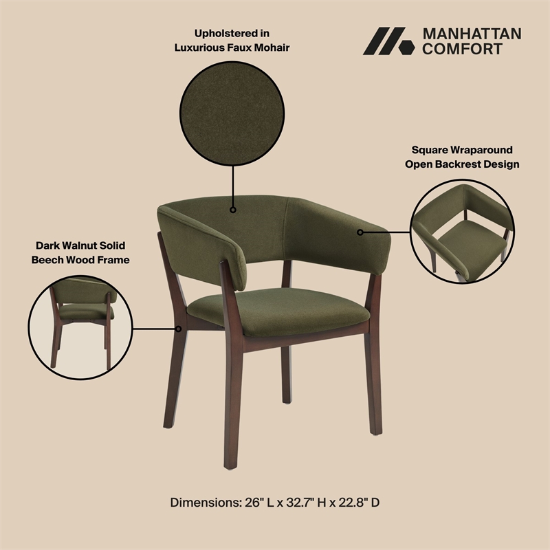 Blake Modern Wood Faux Mohair Armchair in Green