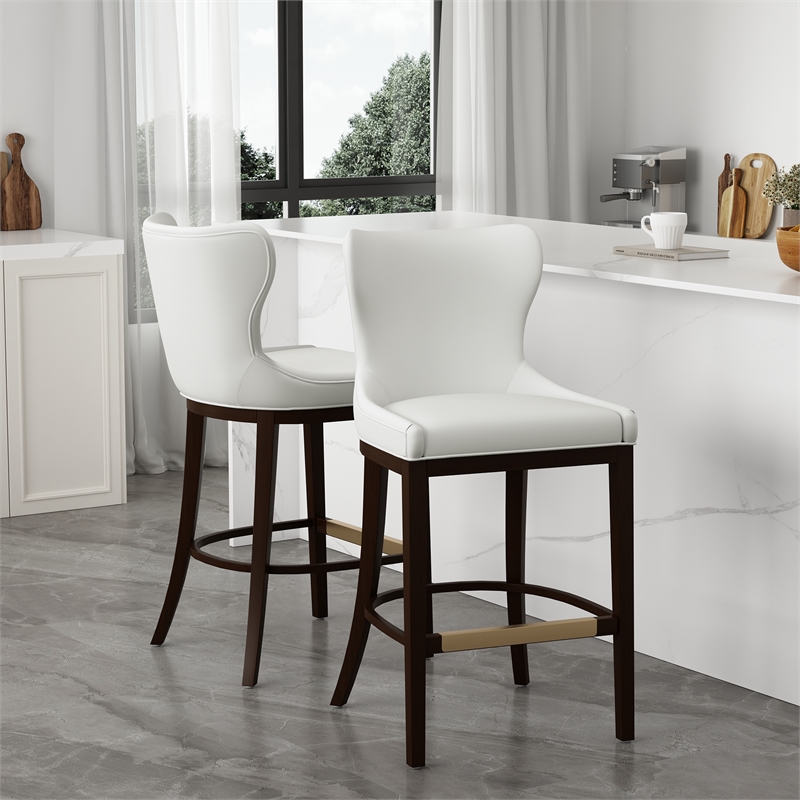 Blair Modern Wood Upholstered Barstool in White - Set of 2