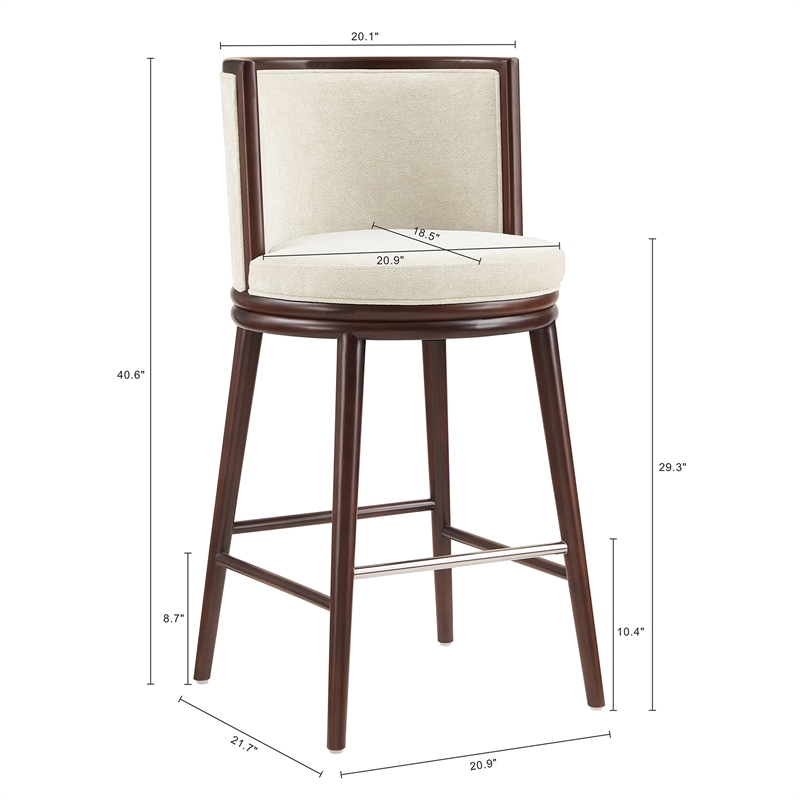 Evalyn Modern Wood Upholstered Barstool in Cream - Set of 2
