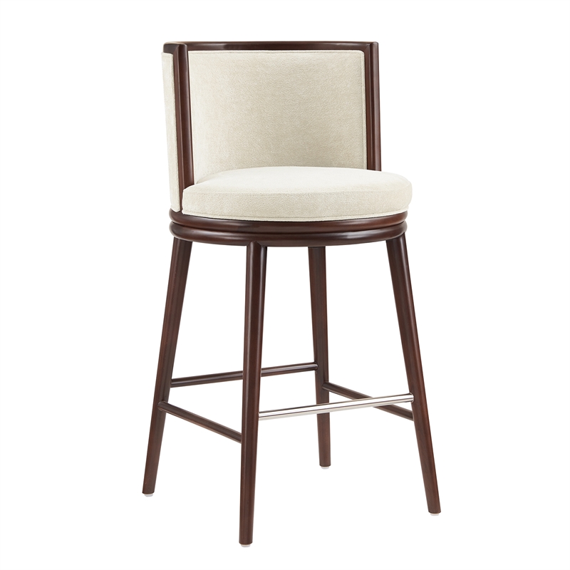 Evalyn Modern Wood Upholstered Barstool in Cream - Set of 2