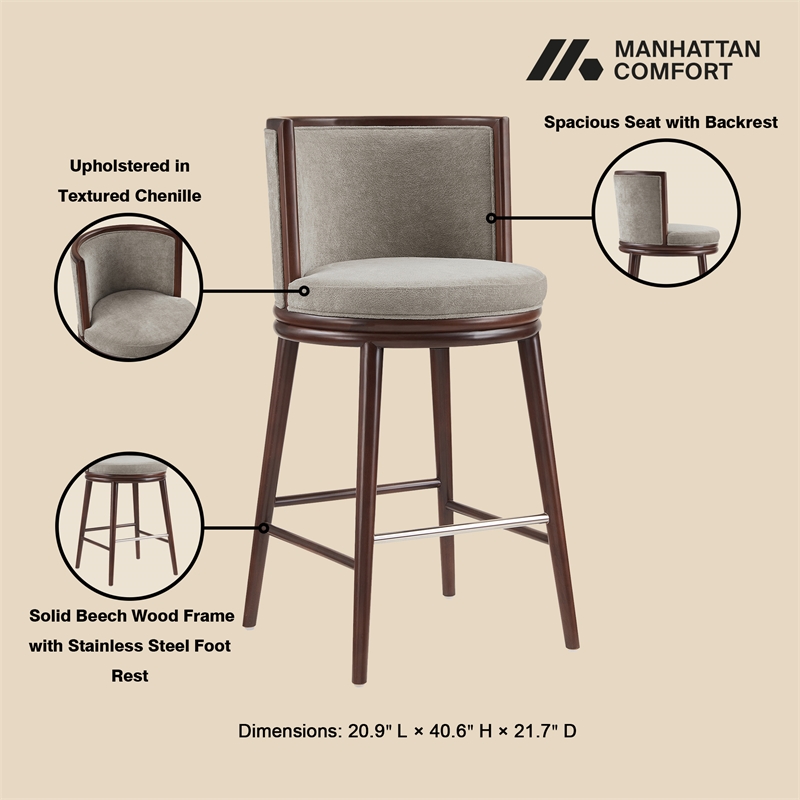 Evalyn Modern Wood Upholstered Barstool in Dove - Set of 2