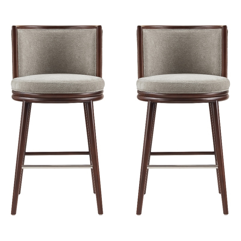 Evalyn Modern Wood Upholstered Barstool in Dove - Set of 2