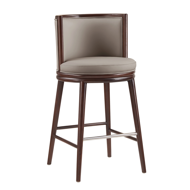 Evalyn Modern Wood Upholstered Barstool in Taupe - Set of 2