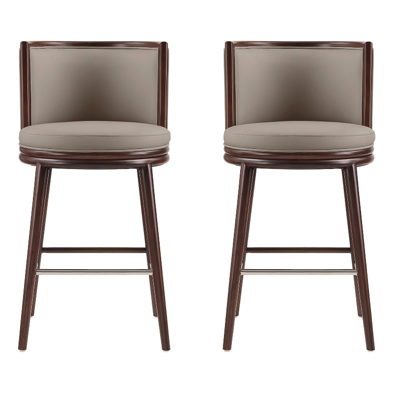 Evalyn Modern Wood Upholstered Barstool in Taupe - Set of 2