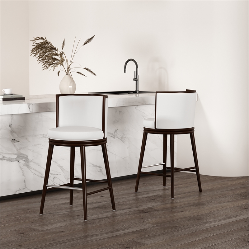Evalyn Modern Wood Upholstered Barstool in White - Set of 2