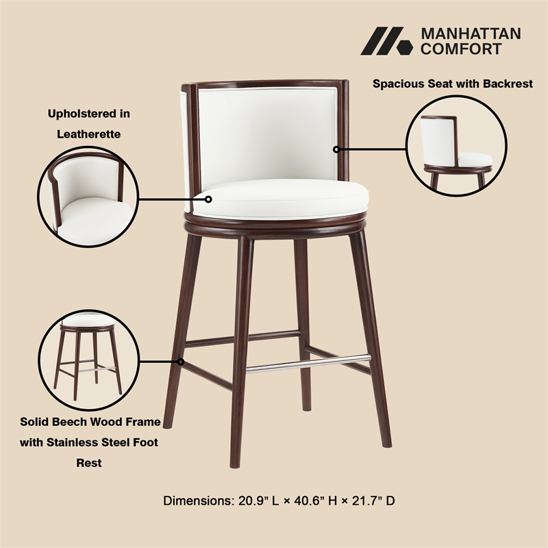 Evalyn Modern Wood Upholstered Barstool in White - Set of 2
