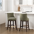Lucia Modern Wood Upholstered Chenille Barstool in Leaf Green - Set of 2